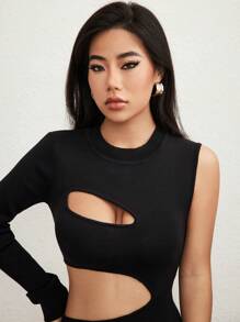 Zolique Cut Out Split Hem Sweater Dress Fall Cloth For Women - Black - View 3