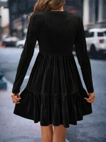 SHEIN Clasi Solid Ruffle Hem Smock Dress - Black - View 2