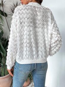 Chiquease Solid Zip Up Fuzzy Bomber Jacket - White - View 2