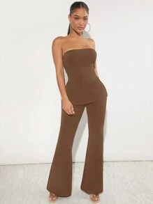Radiana Solid Tube Top & Flare Leg Pants