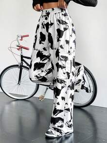 SHEIN Unity 滿版印花彈性腰帶衛褲 - 黑與白 - 查看 6