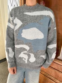 Claim Dot Loose Fit Men's Graphic Printed Drop Shoulder Sweater - Grey - View 6