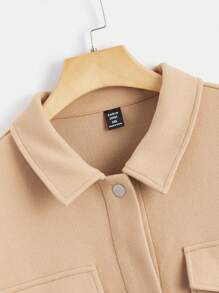 SHEIN EZwear Plus Flap Pocket Drop Shoulder Overcoat Winter Fall Autumn - Khaki - View 4