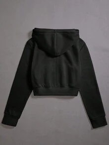 SHEIN Unity Đồ họa Chữ cái Dây kéo Dây rút Hoodie - màu đen - Xem 2