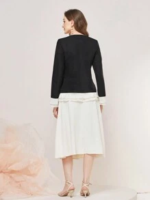 Modelyn Two Tone Layered Ruffle Trim Coat