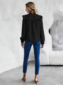 Chiquease 荷葉邊燈籠袖襯衫 - 黑色 - 查看 2