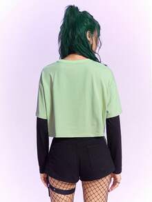 The Powerpuff Girls | ROMWE 2 In 1 Cartoon Graphic Crop Tee - Multicolor - View 3