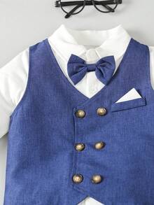 男嬰前蝴蝶結二合一襯衫和褲子 - 藏蓝色 - 查看 6