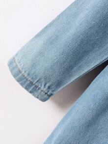 Young Girl Butterfly Print Button Through Denim Dress With Bag - Medium Wash - View 3