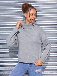 SHEIN Garota Adolescente Gola Alta Ombro Caído Suéter