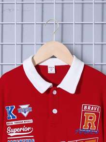 SHEIN Tween Boy Slogan Graphic 2 In 1 Polo Shirt