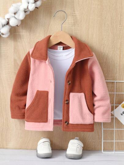 Baby Girl Two Tone Button Front Coat Without Tee