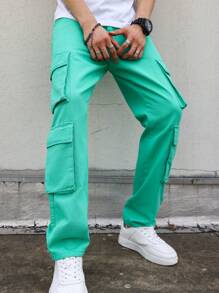 Manfinity EMRG Men Flap Pocket Side Cargo Jeans - Green - View 1