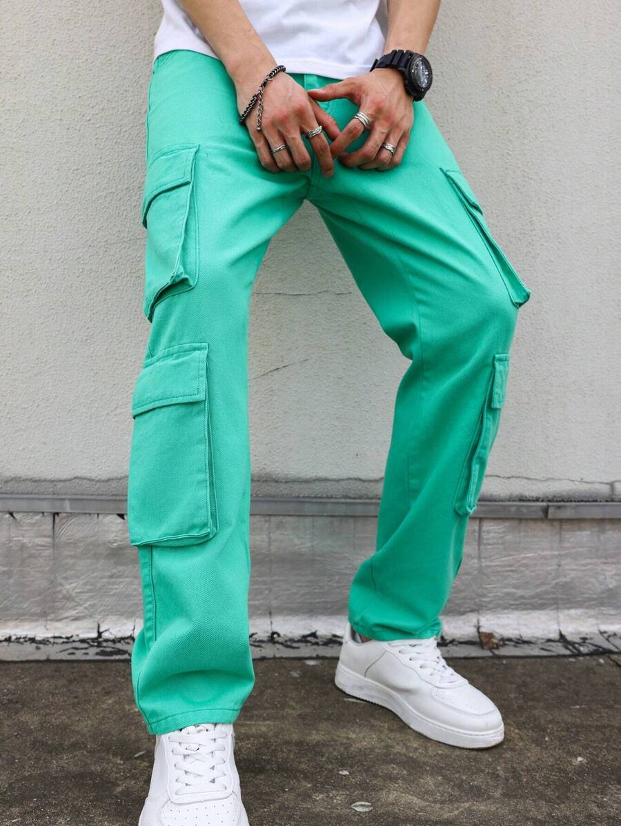 Manfinity EMRG Men Flap Pocket Side Cargo Jeans - Green - View 1