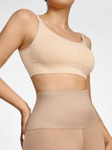 Shapelle Forme Women's Apricot Knitted Fabric Semi-Sheer Tummy Control Mini Shorts Casual Style Mid Stretch Waist Control Leggings