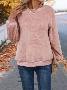 SHEIN LUNE Solid Drop Shoulder Teddy Sweatshirt In Fall/Winter