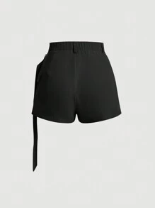 SHEIN MOD Solid Pleated Detail Buckle Detail Pleated Detail Skort