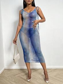 Zolique Allover Print Tie Shoulder Cami Dress - Blue - View 5