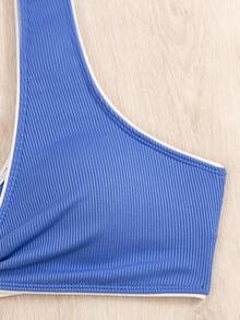 SHEIN 對比綁定環扣比基尼套裝 - 藍色 - 查看 6