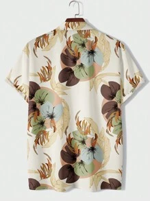 Men Tropical Print Shirt - Yellow - View 2