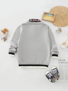 Young Boy Cable Knit Contrast Collar 2 In 1 Sweater