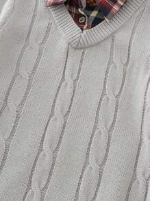 Young Boy Cable Knit Contrast Collar 2 In 1 Sweater