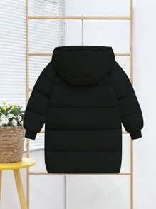 Young Boy 1pc Raglan Sleeve Hooded Padded Coat - Black - View 2