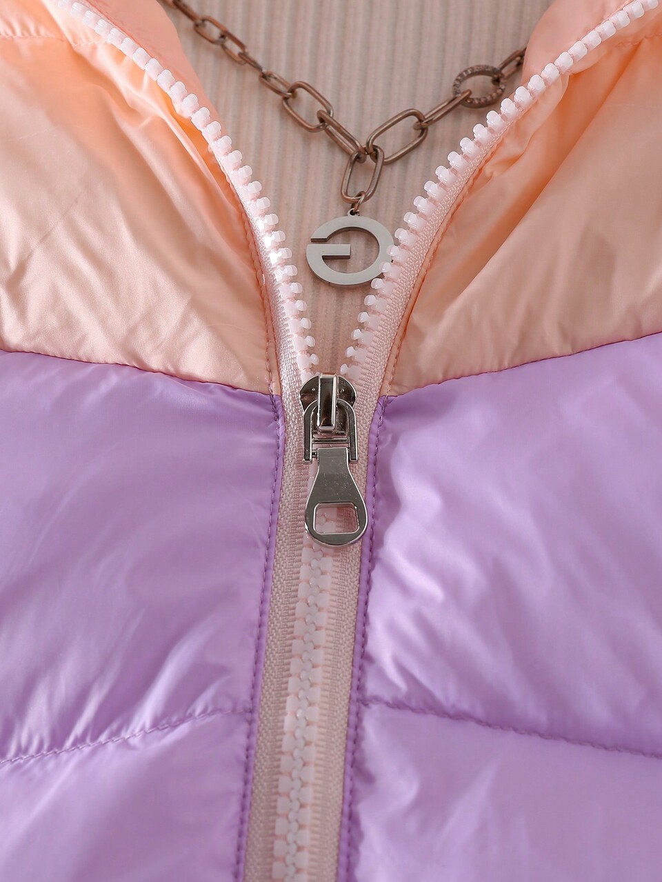 Young Girl Two Tone Hooded Padded Coat