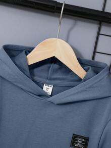 SHEIN 青少年男孩字母拼接卡通标语图案卫衣 - 霧霾藍 - 查看 5