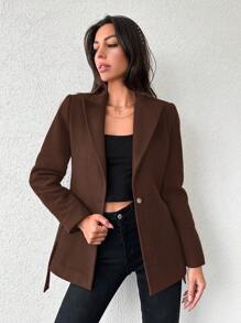 EURMUSE Lapel Neck Belted Coat - Camel - View 3