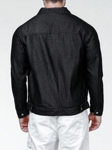 Manfinity Homme Men Plus Dual Pocket Button Up Denim Jacket - Black - View 2