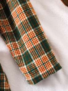 SHEIN 女小童格紋印花西裝領夾克&半身裙&帽