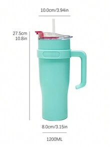 SHEIN Stainless Steel Big Capacity Carrying Handle Insulated Tumbler With Straw - Blue - View 5
