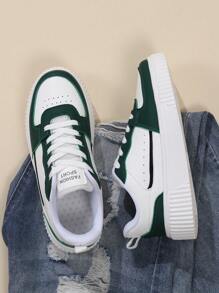 女性繫帶運動鞋,休閒鞋,板鞋,輕便,街頭風,白色 - 墨綠色 - 查看 6