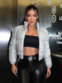 SHEIN SXY Áo khoác đệm ngắn có khóa kéo cho mùa đông - Xám - Xem 5