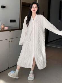 DAZY Bata de franela de hombros caídos, forrada de felpa, para otoño e invierno