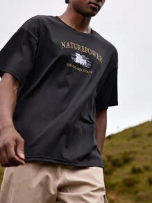In My Nature 男士字母圖案落肩T恤 - 黑色 - 查看 4