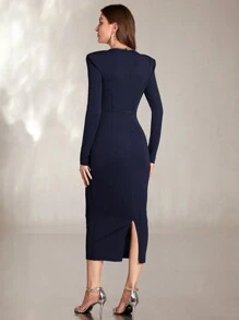 Modelyn Contrast Binding Bodycon Dress - Navy Blue - View 2