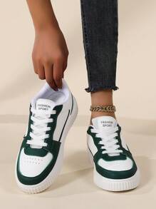 女性繫帶運動鞋,休閒鞋,板鞋,輕便,街頭風,白色 - 墨綠色 - 查看 5