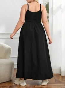 SHEIN Essnce Plus Solid Cami Dress - Black - View 2