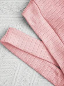 SHEIN 女小童條紋針織交叉圍裹下擺T恤和標語圖案衛褲 - 粉色 - 查看 3