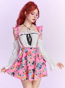 The Powerpuff Girls | ROMWE Falda pichi con estampado de dibujos animados ribete con fruncido - Multicolor - Ver 6