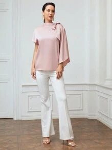 MOTF PREMIUM SHOULDER BOW SATIN BLOUSE
