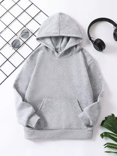 Sparklyn Tween Girl Solid Kangaroo Pocket Hooded Sweatshirt