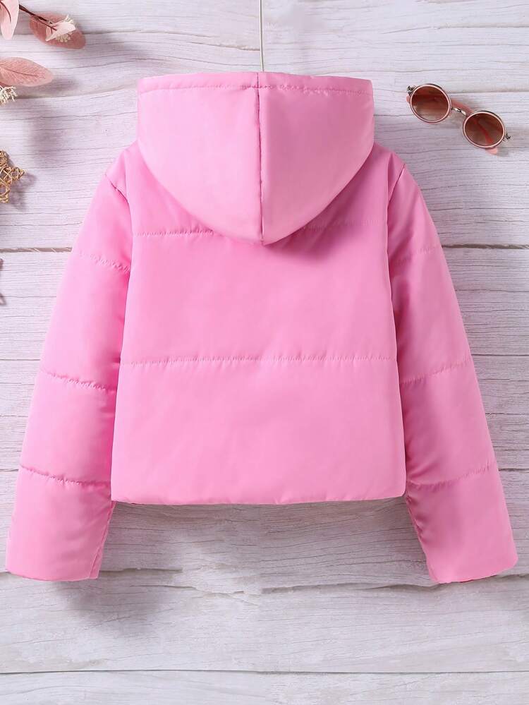 Tween Girl 1pc Star Print Colorblock Hooded Padded Coat
