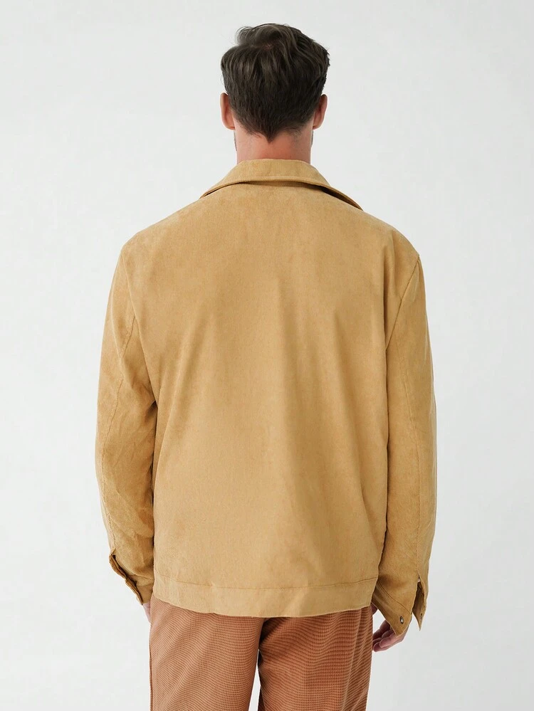 Loose Fit Men Flap Pocket Corduroy Jacket