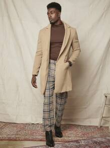 Manfinity VCAY Men 1pc Lapel Collar Button Front Overcoat, For Fall Winter