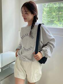 DAZY Letter Graphic Drop Shoulder Oversized Pullover - Grey - View 3