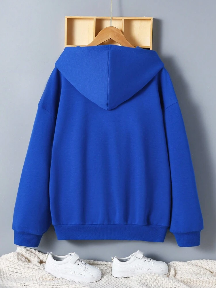 Teen Girl Letter Graphic Kangaroo Pocket Drop Shoulder Sweatshirt