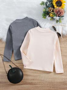 SHEIN 女小童2入組小高領刺繡蝴蝶結圖案T恤 - 彩色 - 查看 3